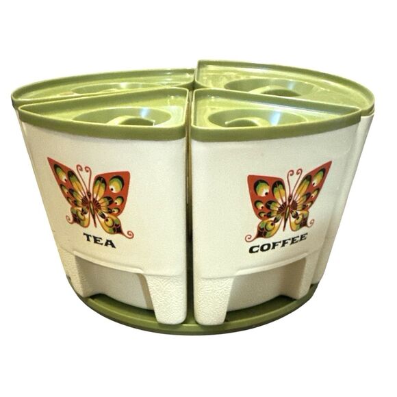 1970s Sterilite Canister Set Butterfly Carousel Rotating Lazy Susan Vintage - Picture 1 of 10